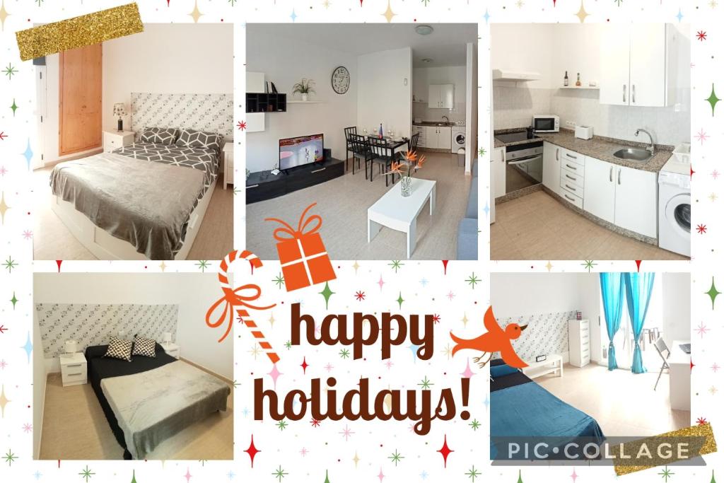 uma colagem de fotos de uma cozinha e uma sala de estar em Casa Analiz em Arrecife