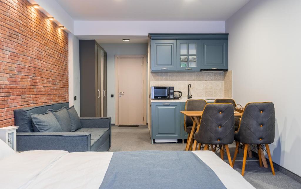 Kuchyň nebo kuchyňský kout v ubytování Studio Apartment in New Gudauri Redco Block F2