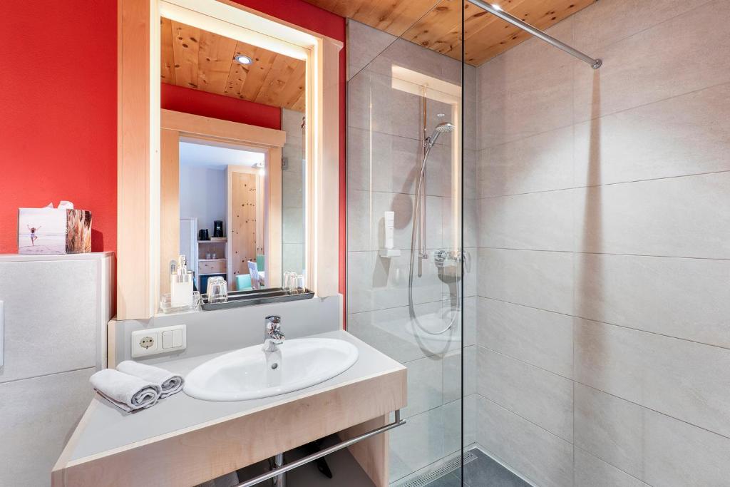 Koupelna v ubytování Gästehaus Bramböck