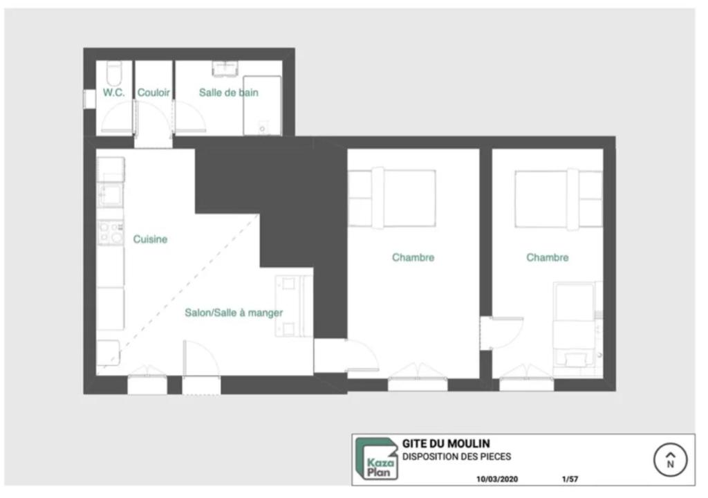 a plan of the ground floor of a building at Gite du Moulin in Saint-Laurent-dʼAndenay