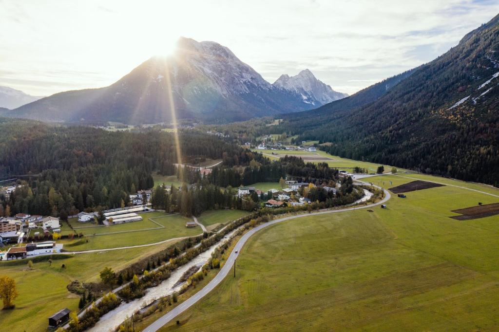an aerial view of a valley with a mountain at Haus Sabine in Leutasch