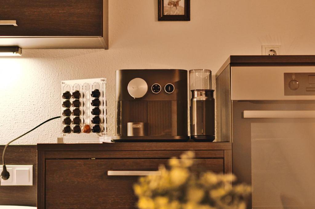 a kitchen with a coffee maker on top of a counter at Feriendomizil Villa Neidstein in Neukirchen bei Sulzbach-Rosenberg