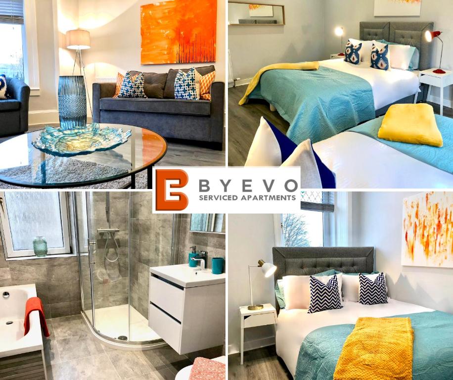 a collage of photos of a hotel room at ByEvo Almar Villa - Comfy Contractor or Large groups property in Glasgow