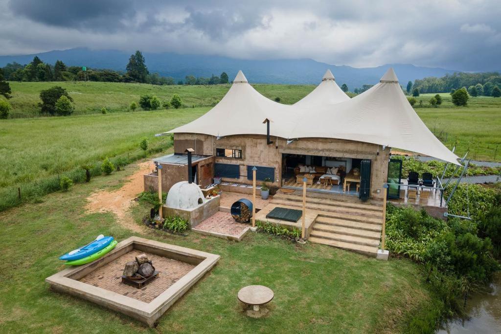 an overhead view of a building with a tent at Belvidere Country Estate in Yarrow