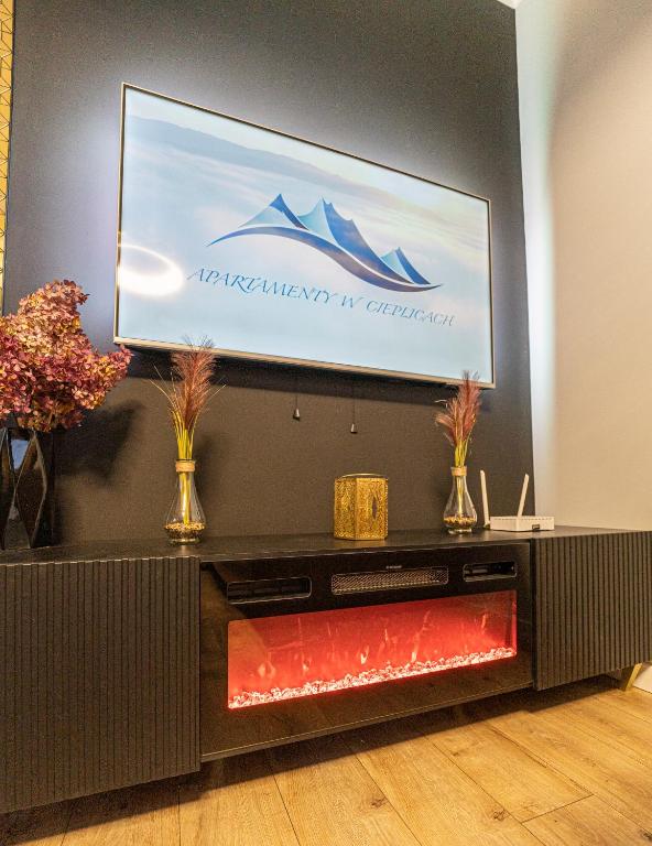 Televízia a/alebo spoločenská miestnosť v ubytovaní Apartament w Cieplicach Panorama