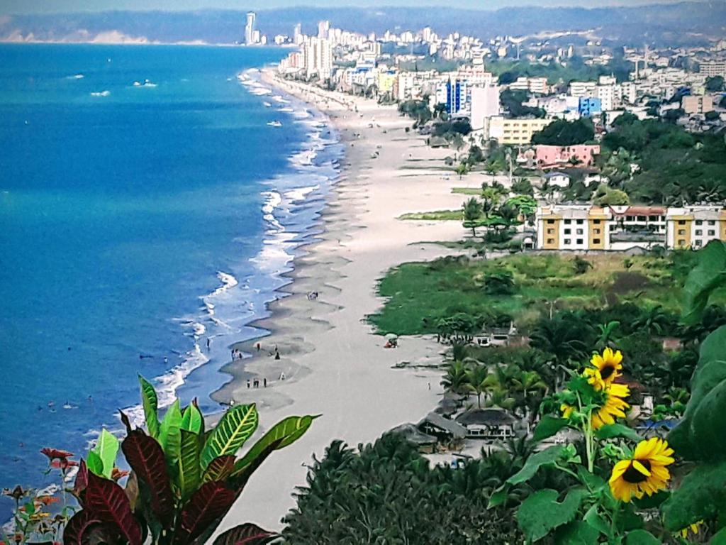 a view of a beach and the ocean at Hostal SAMARY in Atacames