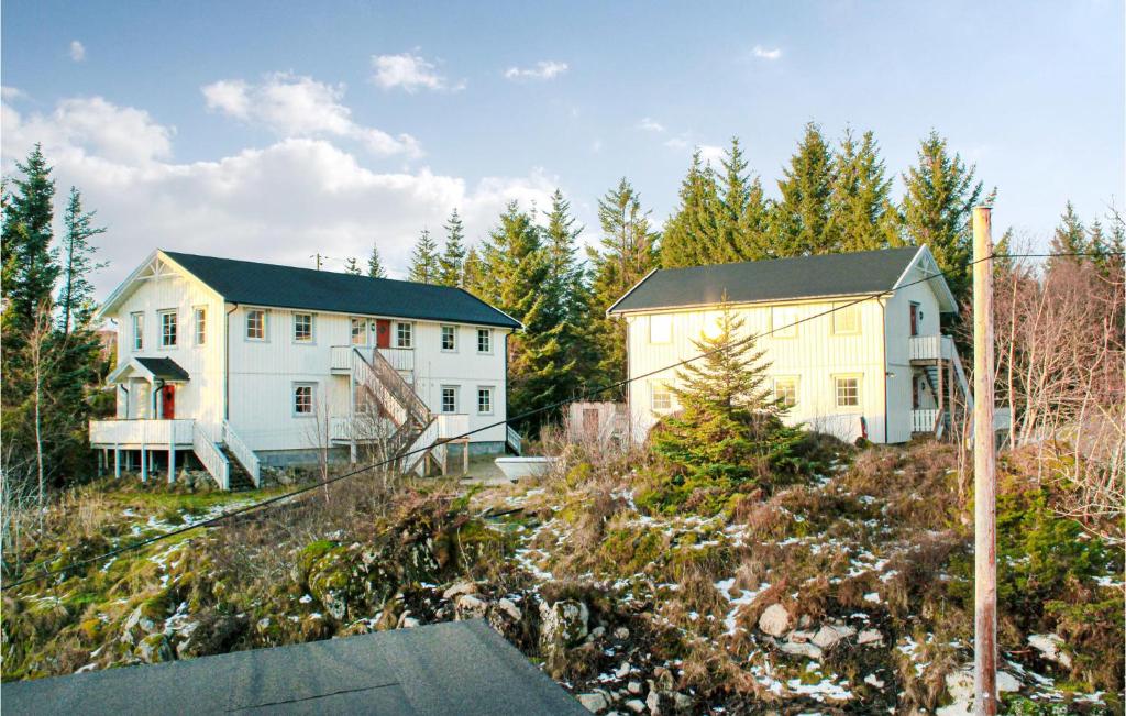 two houses on top of a hill with trees at Lovely Apartment In Sandstad With Wifi in Skipnes