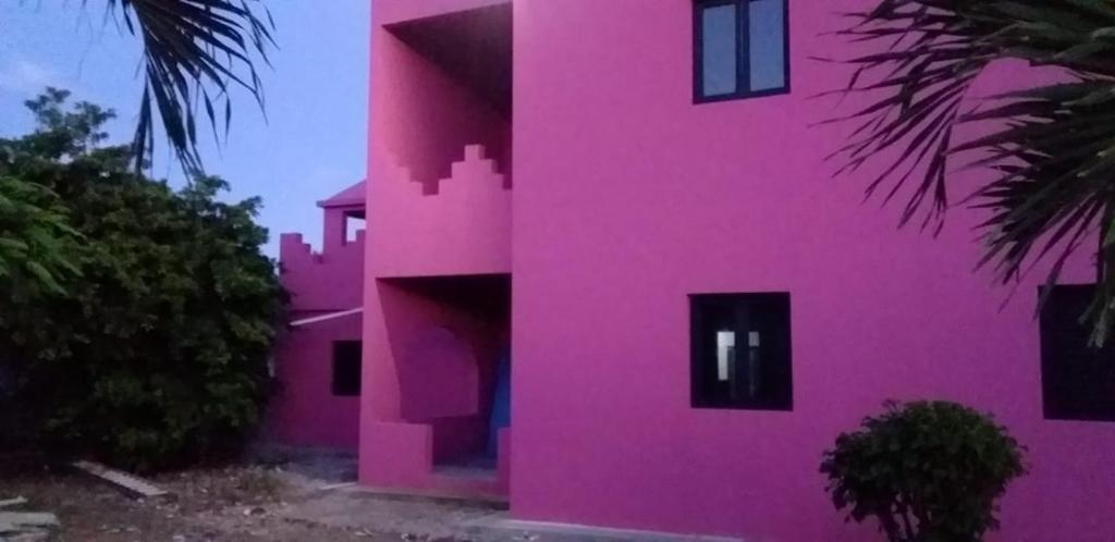un edificio rosa con planta Aveth en Casa Camilla, en Las Galeras