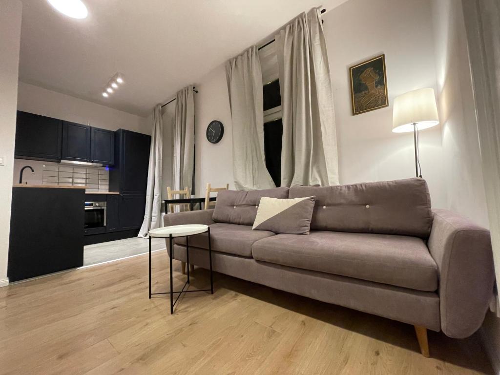 a living room with a couch and a table at BISCHOFSBERG Gdańsk City Center Apartments in Gdańsk