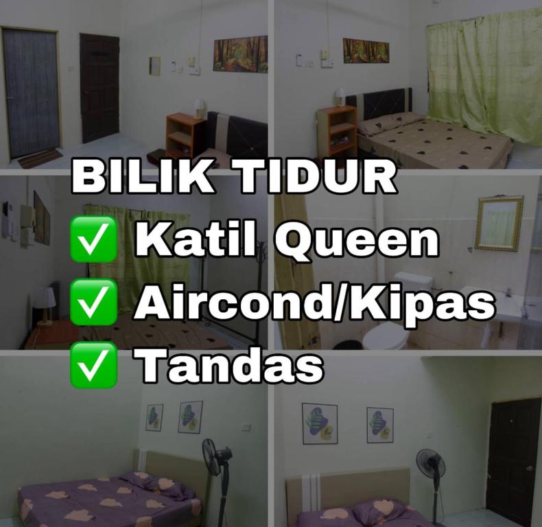 una foto de un dormitorio con una cama y las palabras blitz tutor kittu en Homestay Harmoni With Wifi and Android TV, en Pekan