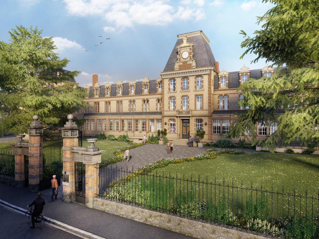 a rendering of a large building with a clock tower at Résidence Services Séniors MONTANA CHARTRES in Chartres