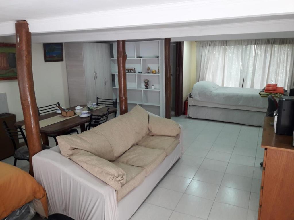 sala de estar con sofá y dormitorio en NINO moniambiente en Ushuaia