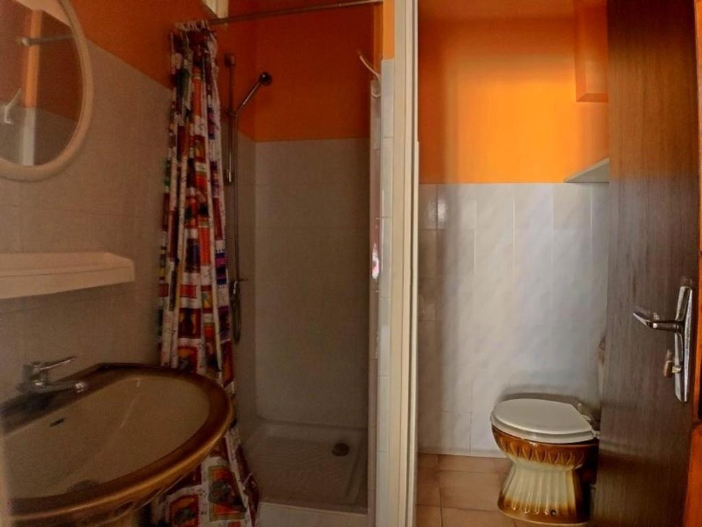 a bathroom with a sink and a shower and a toilet at Appartement Saintes-Maries-de-la-Mer, 1 pièce, 4 personnes - FR-1-475-34 in Saintes-Maries-de-la-Mer