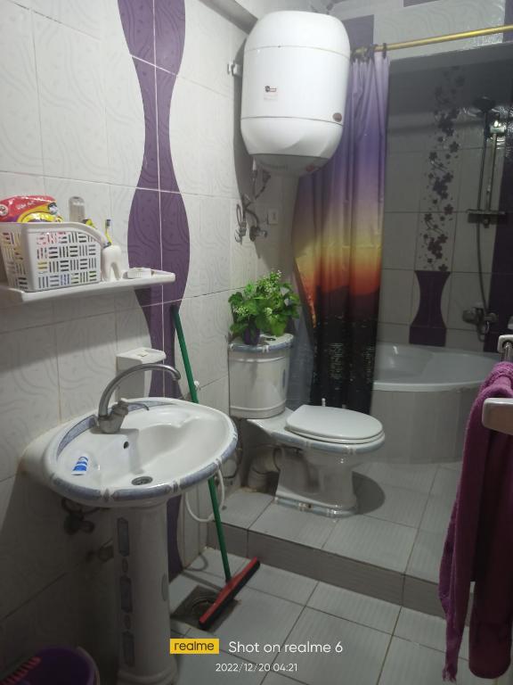 ein Bad mit einem Waschbecken und einem WC in der Unterkunft Cash and cash only please in ‘Izbat al Qaşr