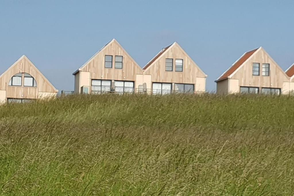 a row of houses on top of a grassy hill at Terrasse sur la Mer, à la naturelle in Wimereux
