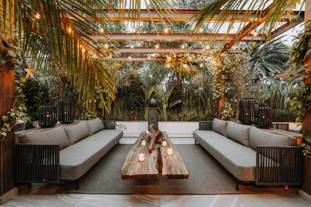 a room with couches and a table and plants at CASA LUCIANA Condesa in Mexico City