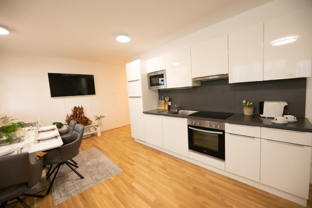 A kitchen or kitchenette at Schönes Living am Donauufer