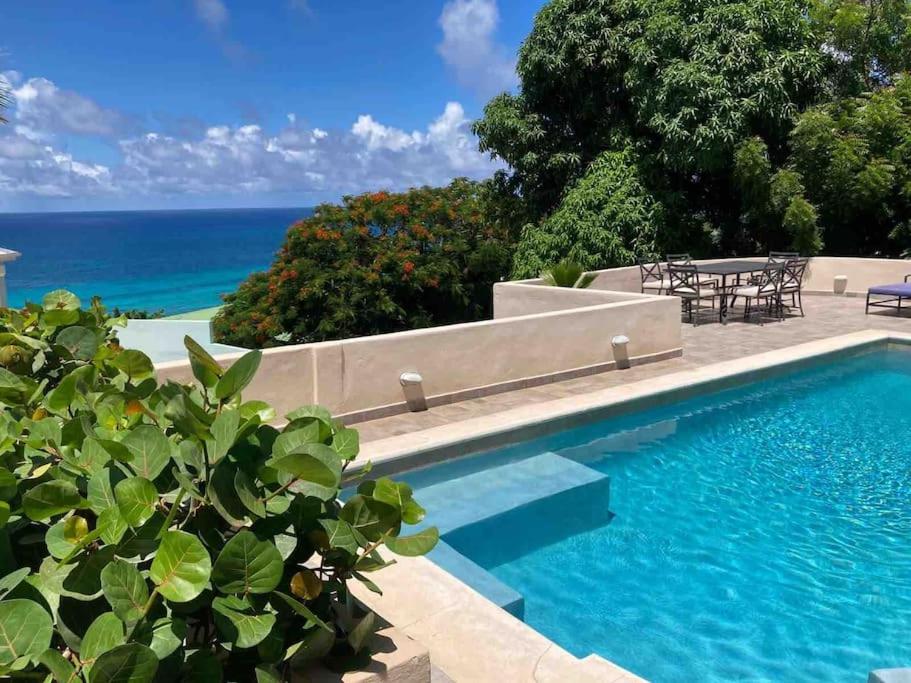 einen Pool mit Meerblick in der Unterkunft Villa Zircon in Pelican Key awaits you in Koolbaai