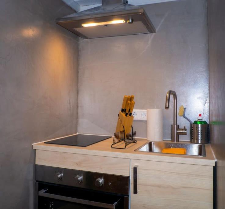 une cuisine avec un évier et un plan de travail dans l'établissement Modern Cozy apt. -with 2 TV, Netflix and work desk, à Essen