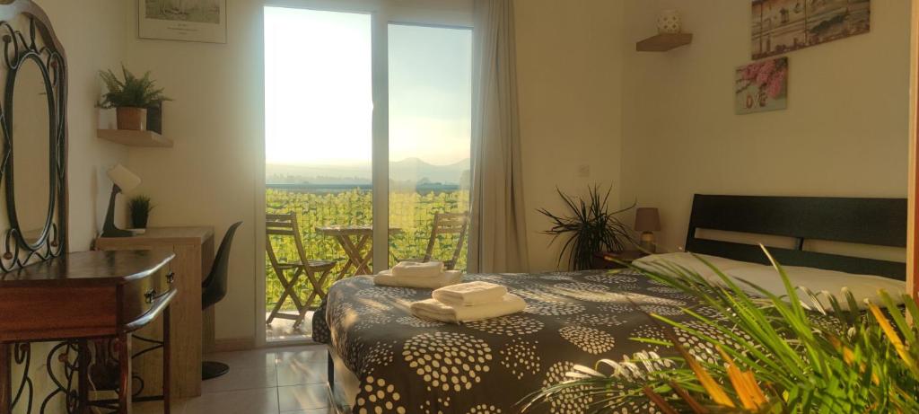 una camera da letto con un letto e due asciugamani di Thalassa Seaside Boutique Beach Apartment a Polis Chrysochous