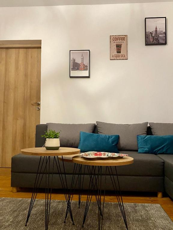 a living room with a couch and a table at Apartman Ninkovic in Pale