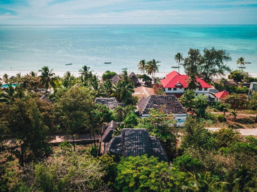 an aerial view of a resort near the ocean at Wonderful Ocean Villa in Jambiani