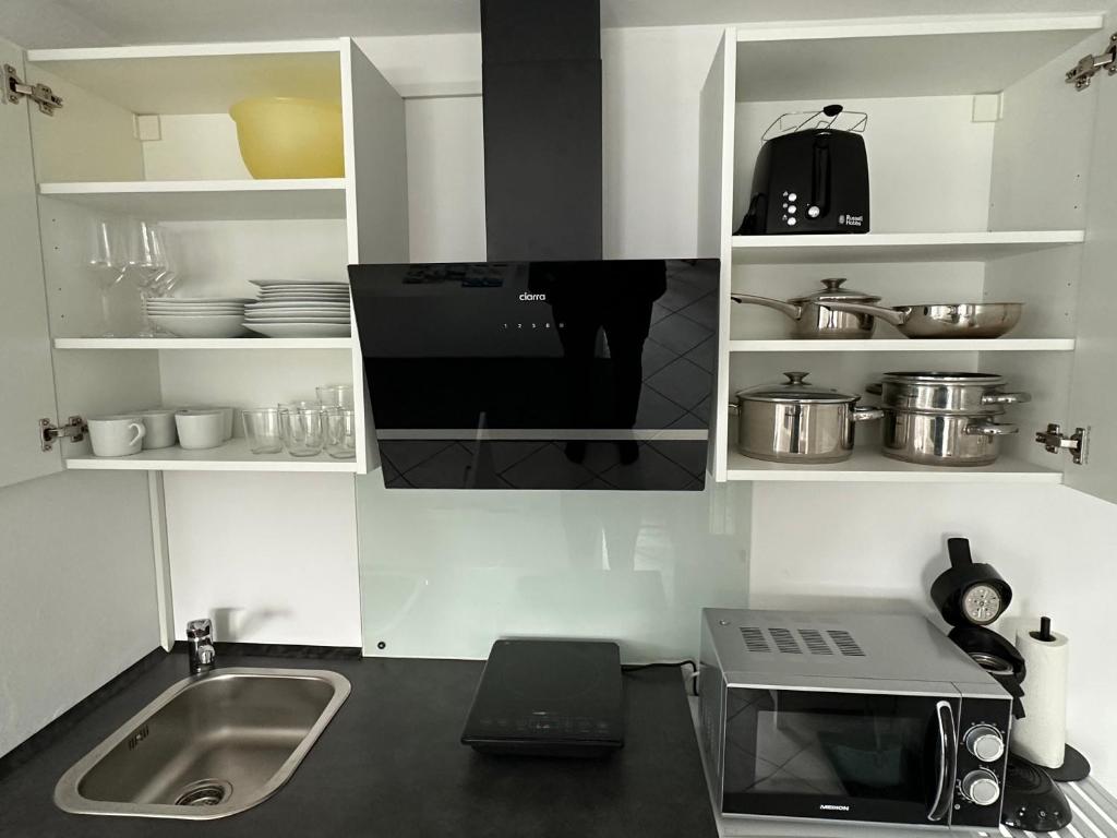 Kuchyň nebo kuchyňský kout v ubytování Apartment Donaublick