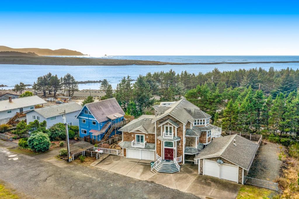 an aerial view of a house with a house at Anchors Aweigh in Rockaway Beach
