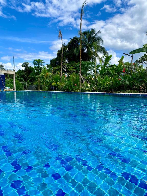 a large swimming pool with blue water at Mountainblues in Kampong Huaibū