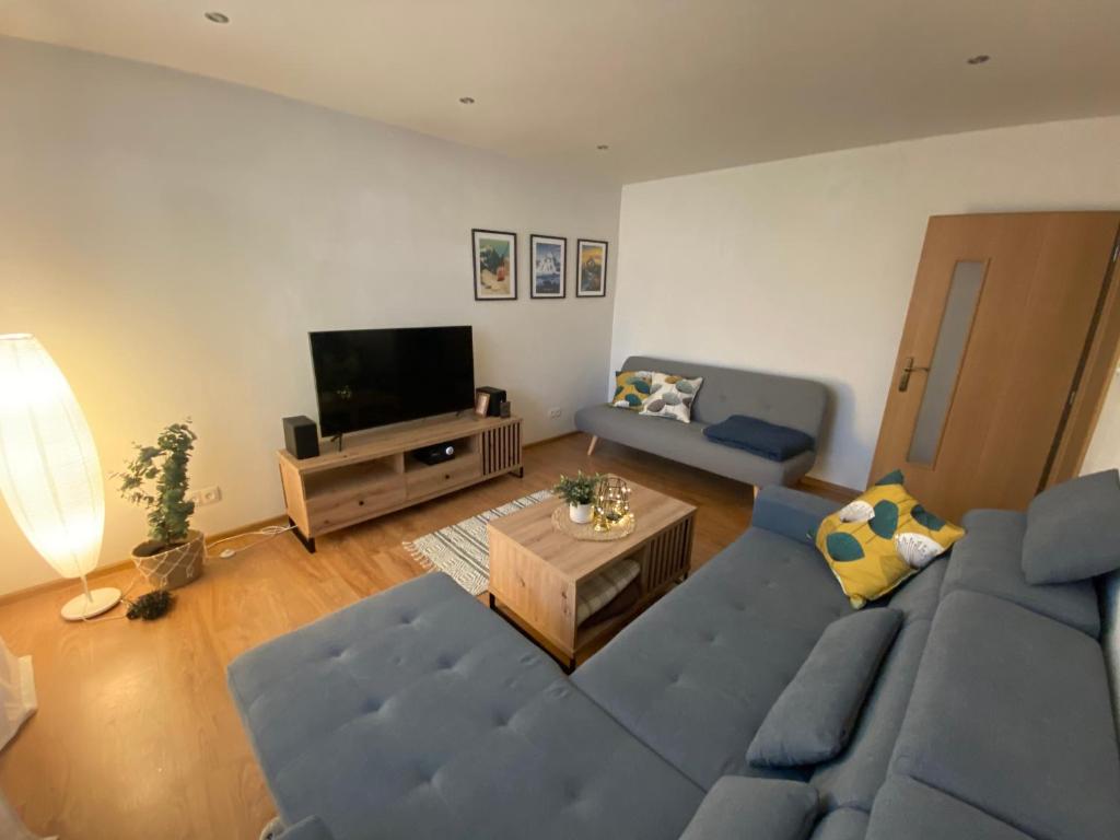 Televízia a/alebo spoločenská miestnosť v ubytovaní Apartmán Hlboký potok
