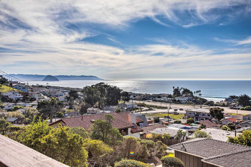 an aerial view of a town with the ocean at Pet-Friendly Cayucos Home with Ocean Views! in Cayucos