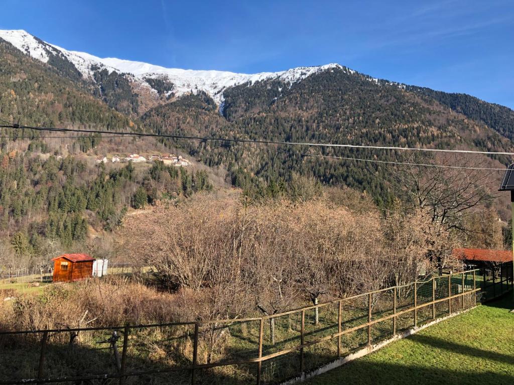 a train on a track in the mountains with snow at Mountain House in Rigolato