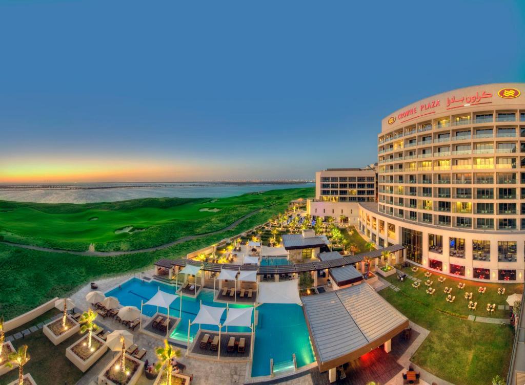 an aerial view of the resort with the ocean in the background at Crowne Plaza Yas Island, an IHG Hotel in Abu Dhabi