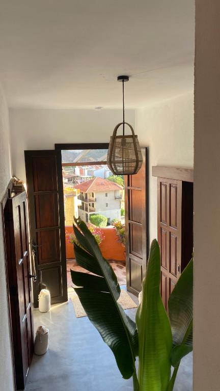 a room with a potted plant and an open door at Casa Moni con Vistas al Mar in Playa de Santiago