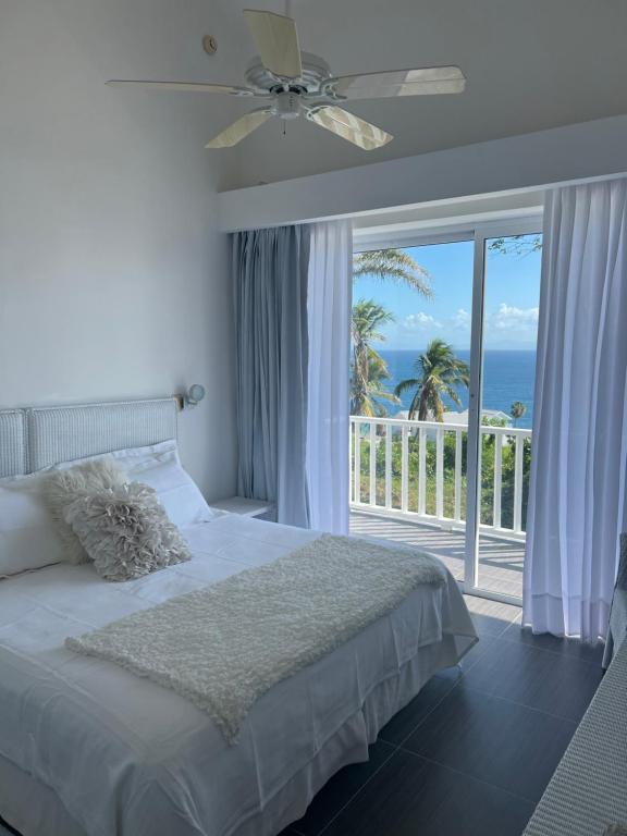 a bedroom with a bed and a view of the ocean at Amazing views!! in Santa Bárbara de Samaná
