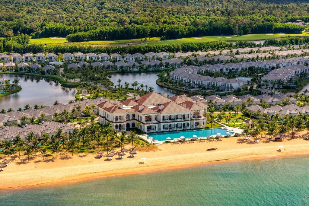 an aerial view of a resort with a beach at Melia Vinpearl Phu Quoc in Phú Quốc