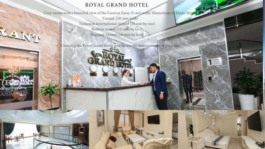 a man standing at a bar in a lobby at Royal Grand Hotel, Turkistan in Türkistan