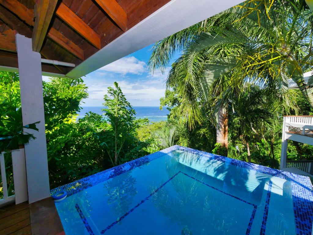 una piscina en una casa con vistas al océano en Top Ridge Views - 1 Bedroom en Sandy Bay