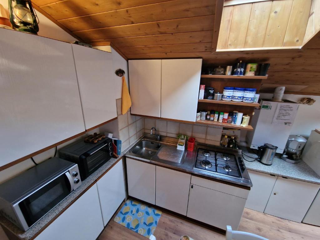 Kuchyň nebo kuchyňský kout v ubytování Appartamento Latemar Predazzo