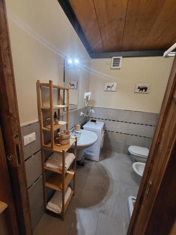 bagno con lavandino e servizi igienici di Home holidays- attico arc en ciel a Sestriere