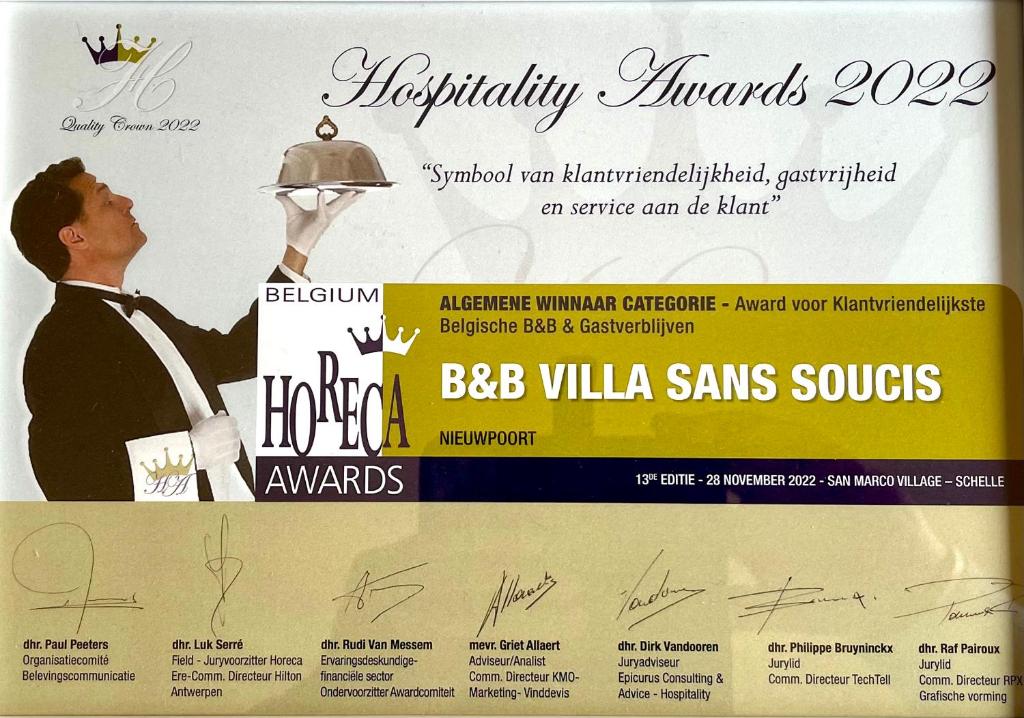 Certifikát, hodnocení, plakát nebo jiný dokument vystavený v ubytování B&B Villa Sans Soucis