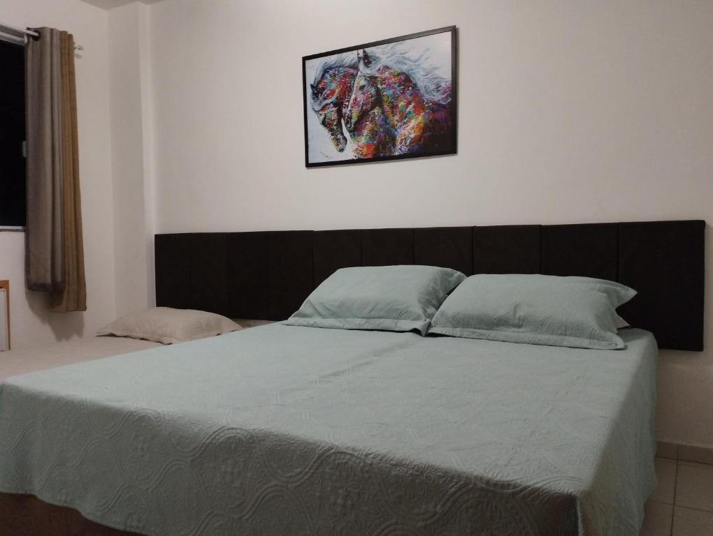 a bed in a bedroom with a picture on the wall at Apartamento Aconchegante in Rio de Janeiro