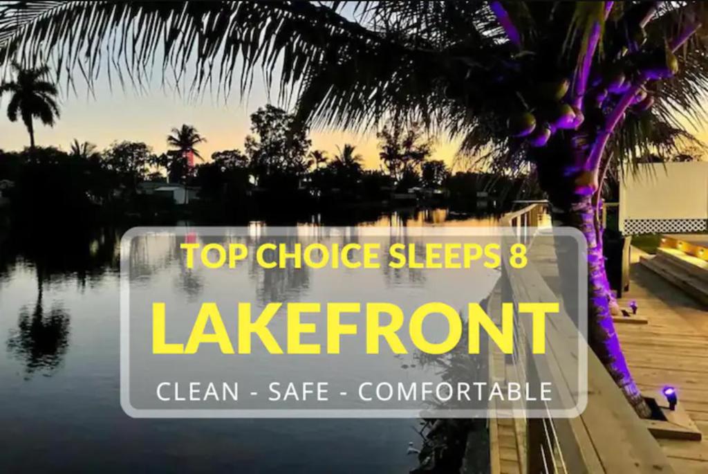 a sign that reads top choice sleeps lakefront at 5-star Lakefront Oasis In Hollywood-Hard rock casino in Fort Lauderdale