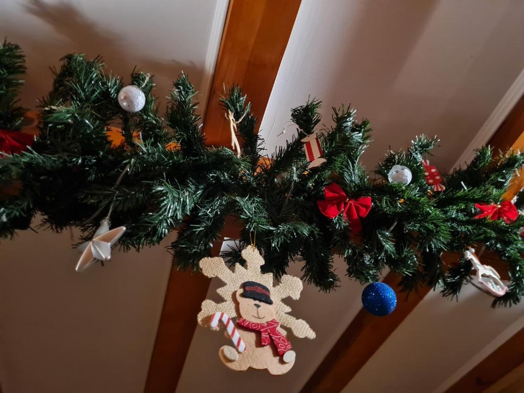 a christmas wreath is hanging on a door at Guest House Rankić in Mokra Gora