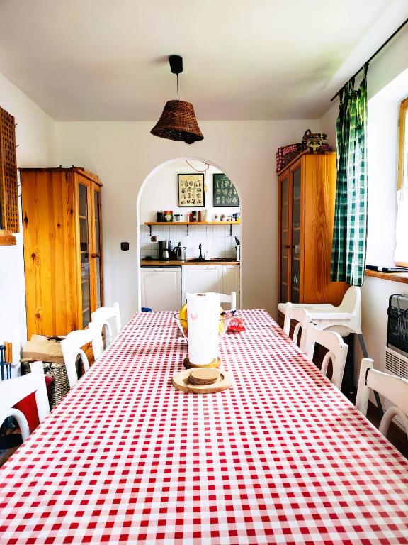 Kuchyňa alebo kuchynka v ubytovaní Chalupa Nad Lipou - Čičmany, turistika, sauna, krb