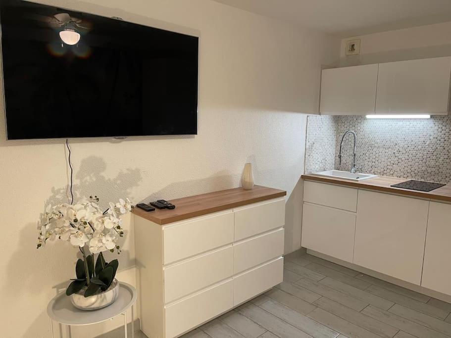 Kuchnia lub aneks kuchenny w obiekcie Appart Frontignan sur la plage, piscine, wifi, tv, Netflix