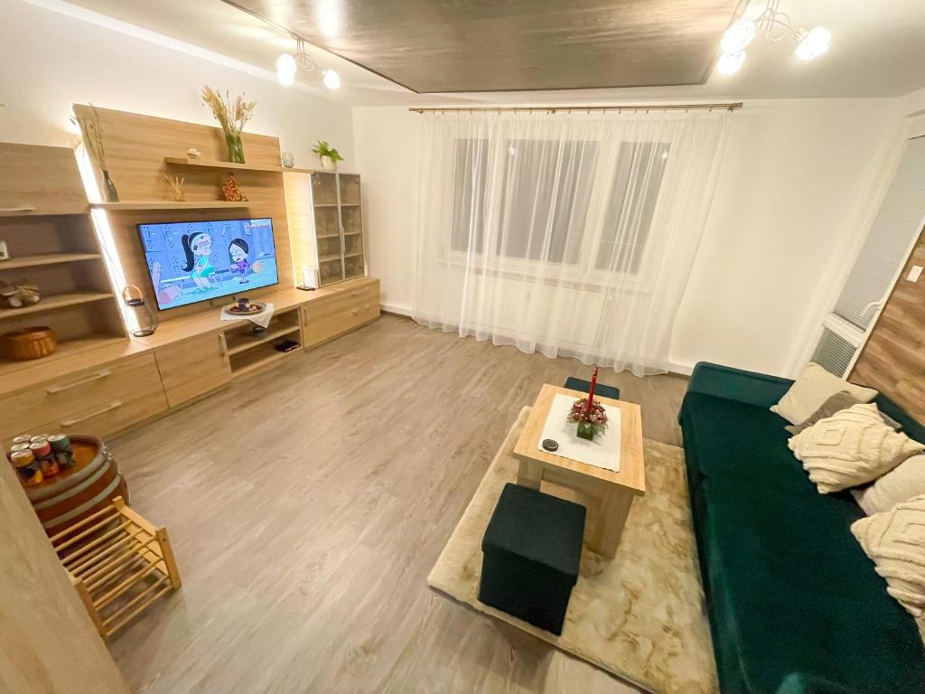 salon z kanapą i telewizorem w obiekcie Apartman Anita w mieście Dunajská Streda