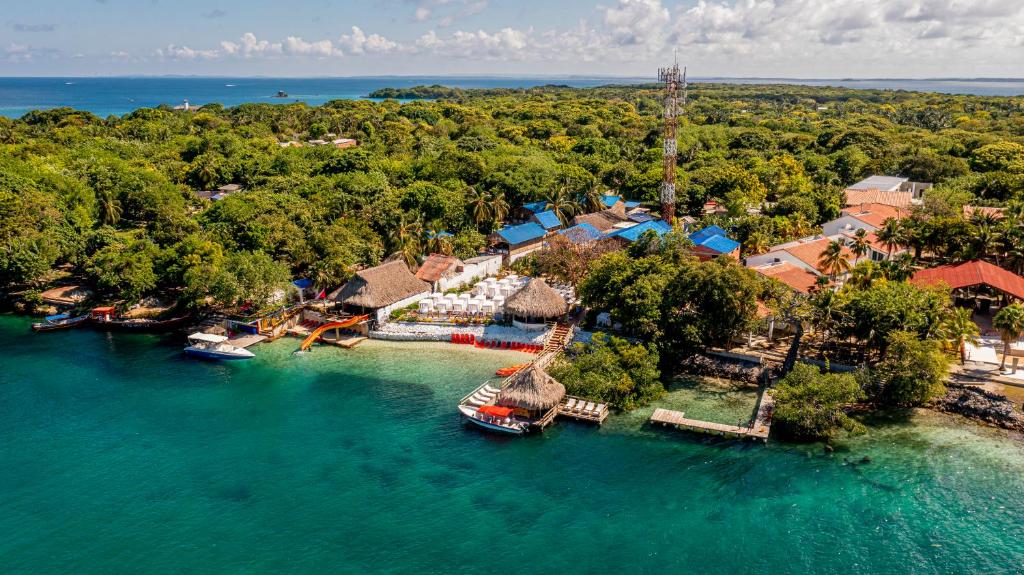 an aerial view of a resort on the water at Hotel Isla Lizamar in Isla Grande