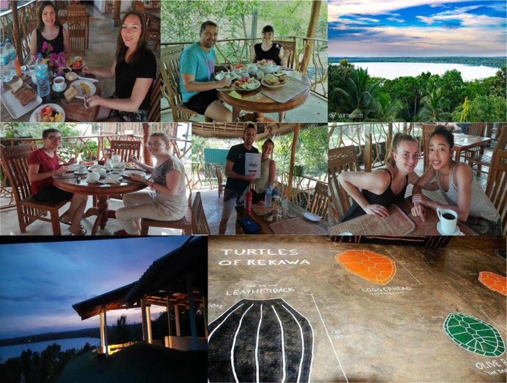 a collage of photos of people at a restaurant at Turtle Paradise in Tangalle