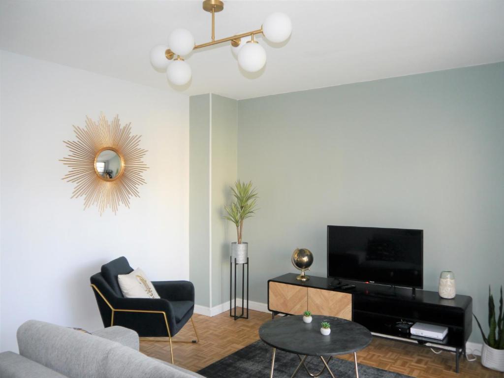 salon z kanapą i telewizorem w obiekcie Appartement Le Céleste 113 - deux chambres w mieście Ramonville-Saint-Agne